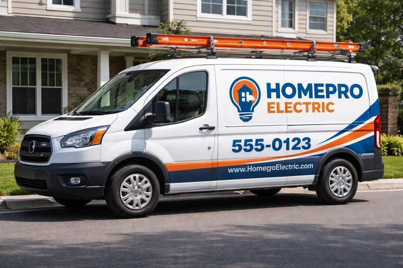 Photo of a branded company vehicle with logo, contact info, and website used as mobile advertising. Placement: