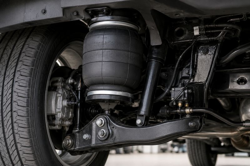 Factory air suspension components showing an air spring and suspension assembly on a modern SUV.