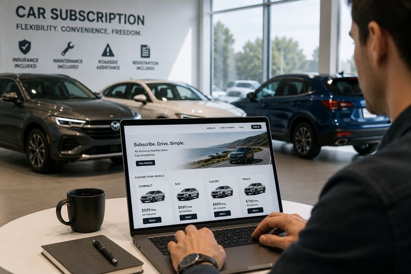 Customer choosing a vehicle through a car subscription service platform.